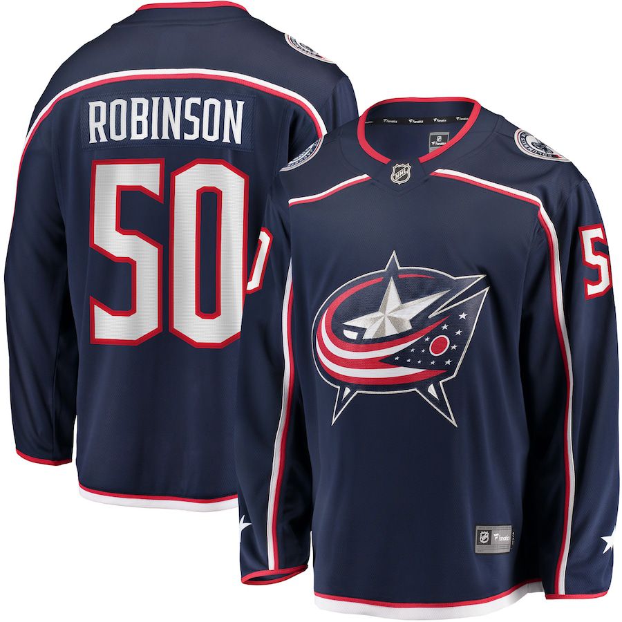 Men Columbus Blue Jackets 50 Eric Robinson Fanatics Branded Navy Home Breakaway Player NHL Jersey